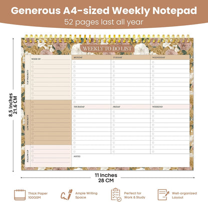 Weekly To Do List Notepad with 52 Undated Sheets（8.5"×11"）- Undated Weekly Planner Notepad for Office Desk Accessories and Supplies - Midnight Lilac