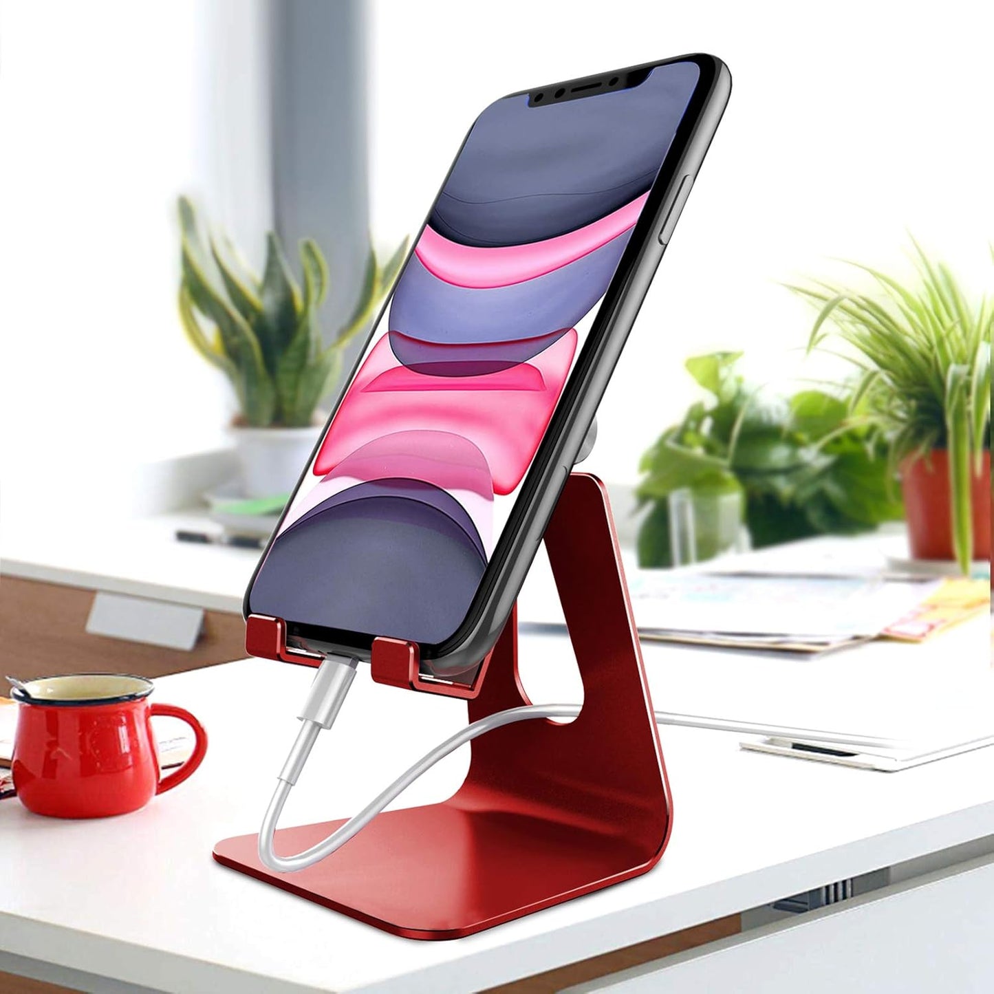 CreaDream Adjustable Cell Phone Stand, Phone Stand, Cradle, Dock, Holder, Aluminum Desktop Stand Compatible with Phone 16 15 14 13 12 11 Pro Max Plus SE, Accessories Desk, All Mobile Phones-Rose Gold
