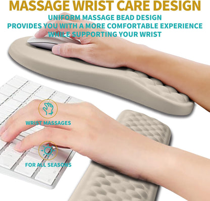 Hokafenle 2 in 1 Ergonomic Mouse Pad Wrist Support & Wrist Rest for Computer Keyboard Set, with Relieve Carpal Tunnel Pain Massage Bulge and Full Memory Gel Design (2In1 Set, Black)