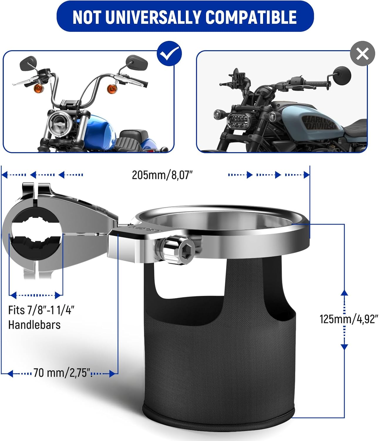 LEXIN C4 Extra Large Motorcycle Cup Holder for Harley Davidson, Max 32oz Drink Holder with 360° Ball Swivel, Aluminum Clamp for 7/8"-1 1/4" Handlebar/Bumper/Pole Mount, Apply for ATV, UTV, Boat, More