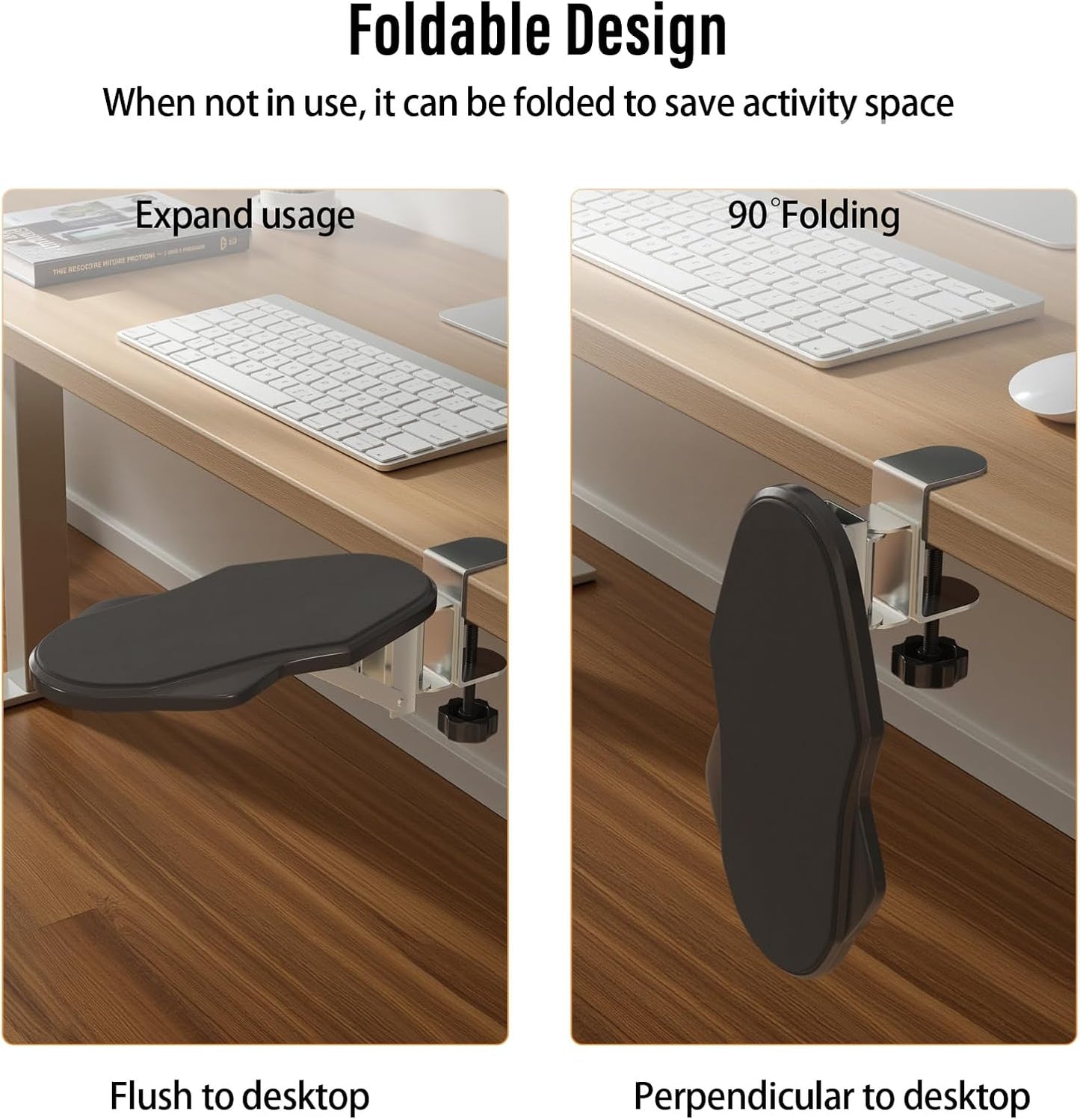 Ergonomic Arm/Elbow Rest for Desk - Foldable Rotatable Elbow Support for Computer Desk, Office & Gaming Comfort (Foldable Rotating Black)