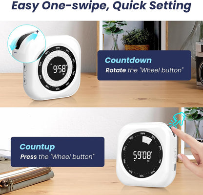 PERSUPER Visual Timer for Kids, 10 Hours Countdown/Up, with Rechargeable, 3 Volume Levels, 3 Brightness Display, and Magnetic, Homeschool Study Tool, Large Digital Timers for Classroom, Kitchen
