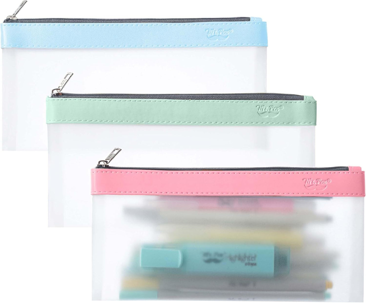 Mr. Pen- Clear Pencil Pouch, 8.50"x4.25", 3 Pack, Durable TPU Material, Medium Water-Resistant Pencil Bags with Smooth Zipper, Multipurpose Clear Pouch for Stationery, School, Office, Travel Supplies