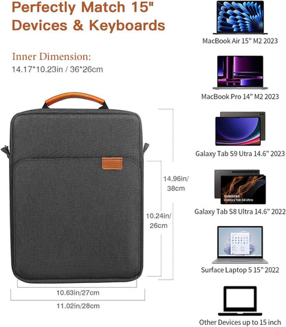 MoKo 13 Inch Tablet Sleeve Bag, Fits with 13 Inch New iPad Pro M5 & Air M4/M3, iPad Pro 12.9 M2&M1,Surface Laptop Go 12.4,Galaxy Tab S8+/S9+ 12.4,Handle Carrying Case with Shoulder Strap,Black &Gray
