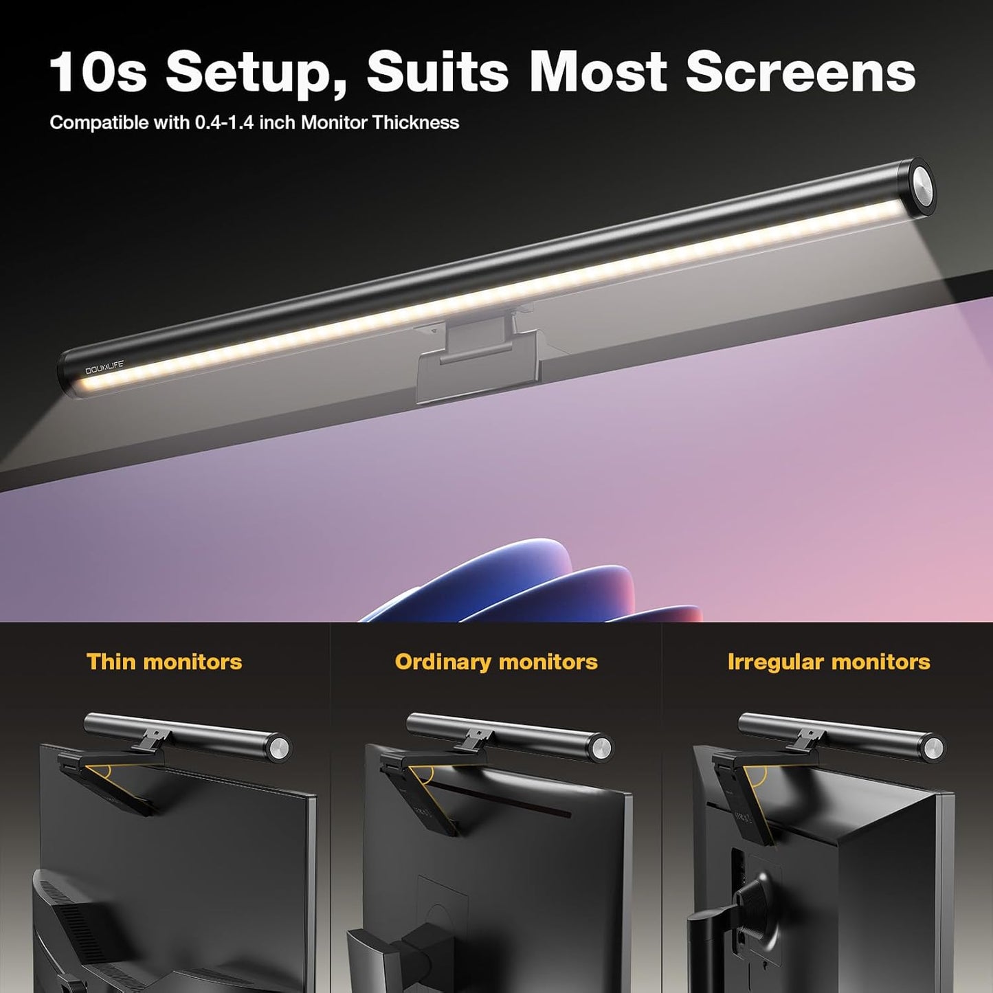 Douxlife Monitor Light Bar, Backlight with Touch Switch＆ Remote Dual Control, Eye-Care Computer Light with Stepless Dimming and Color Temperature for Home Office Gaming, Black