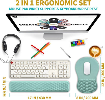 Hokafenle 2 in 1 Ergonomic Mouse Pad Wrist Support & Wrist Rest for Computer Keyboard Set, with Relieve Carpal Tunnel Pain Massage Bulge and Full Memory Gel Design (2In1 Set, Black)
