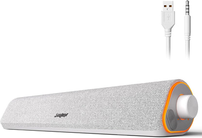 SOULION R50 Bluetooth Computer Speakers, 3.5mm PC Sound Bar for Desktop Monitor, Wired USB Powered & Colorful LED Lights with Switch Button, Surround Sound Soundbar PC Spearkers for Computer
