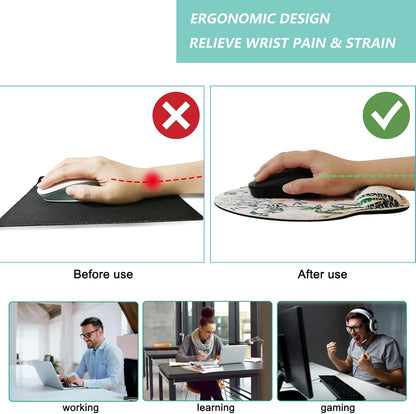 Mouse Pad with Wrist Support, Ergonomic Mouse Pad with Memory Foam Wrist Rest Cushion, Non-Slip Rubber Base Gaming Mice Pad for Home Office Computer Laptop, Flowers Grass