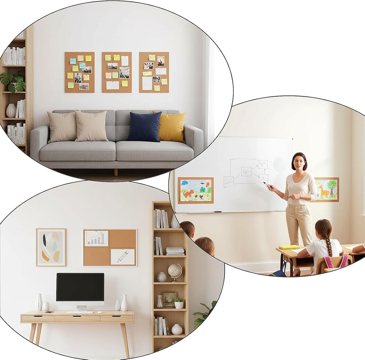 5 Packs Cork Board Tiles, Cork Bulletin Board Tiles for Walls Self-Adhesive Corkboards 12x8.3 Inches Bulletin Boards Squares for Home Office School Decor 1mm/0.04 Inches Thickness