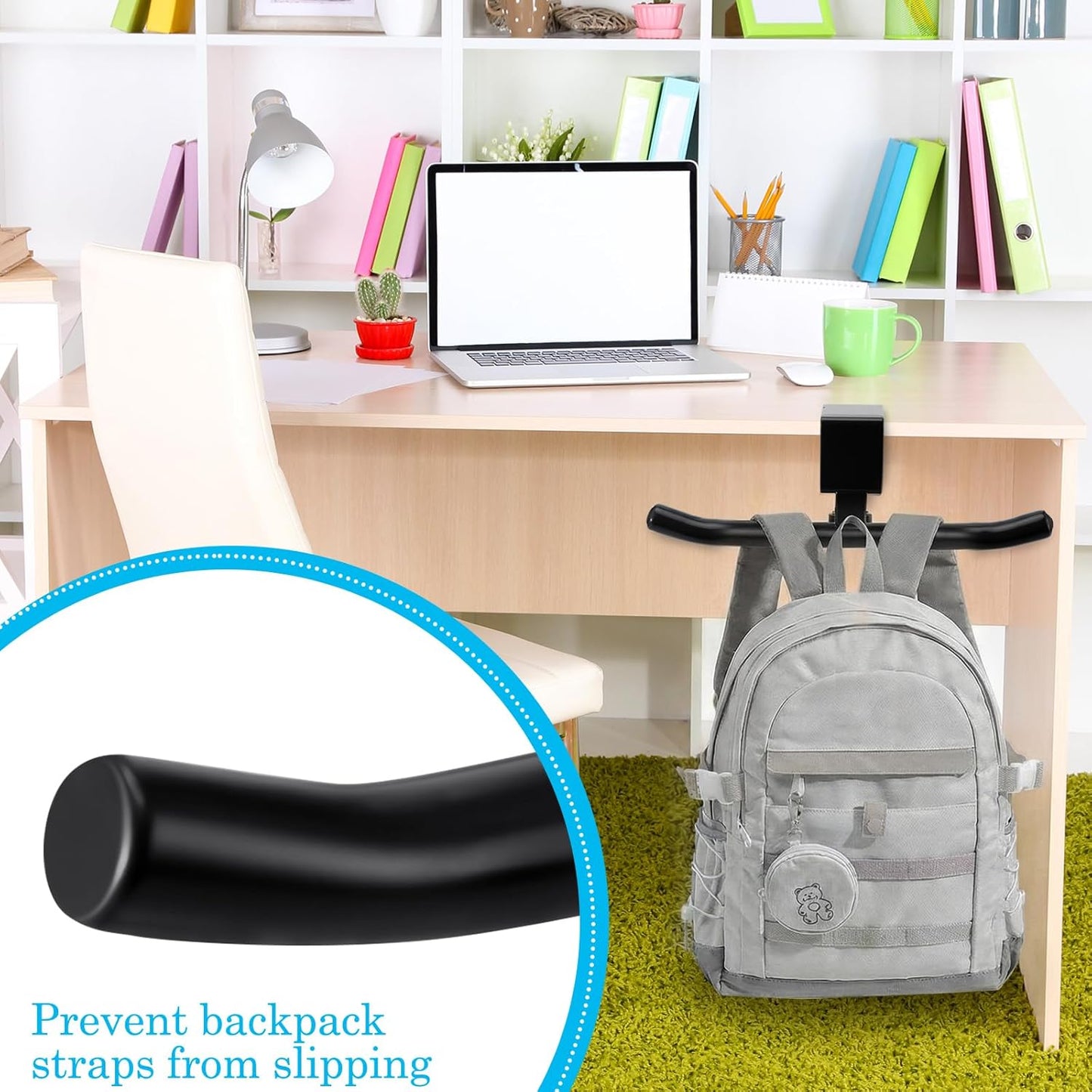 Geelin Bag Hook for Desk Table Heavy-Duty Backpack Hanger Clamp On Purse Holder Adjustable Under Desk Bag Hook for Headphones Handbag Hanger for Classroom Dorm Back to School(Beige)