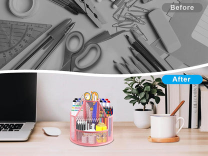 Pencil Holder, Rotating Desk Organizer, Metal Pen Organizer Mesh Pen Holder Office Desk Accessories Cute Office, School, Home,Art Suppliers (Black)
