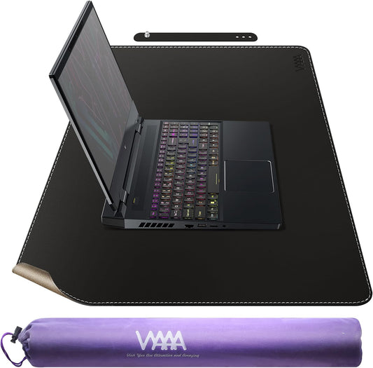 Vyaaa PU Leather & Cork Desk Mat, 39.4"x15.7" Dual Sided Computer Desk mat, Waterproof Large Mouse Pad, Non-Slip Office Desk pad, Office Desk Protector for Work/Gaming/Home (Black)