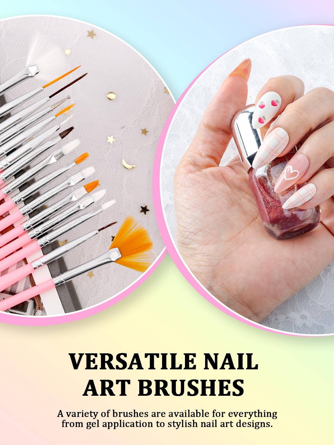 YOOVR Nail Art Tools Set, Nail Stand for Press on Holder for Painting Nails, Nail Art Brushes, Liner Brushes, Nail Dotting Tool, Must Haves Design Tools Supplies Kit for Nail Tech & Beginners (Pink)