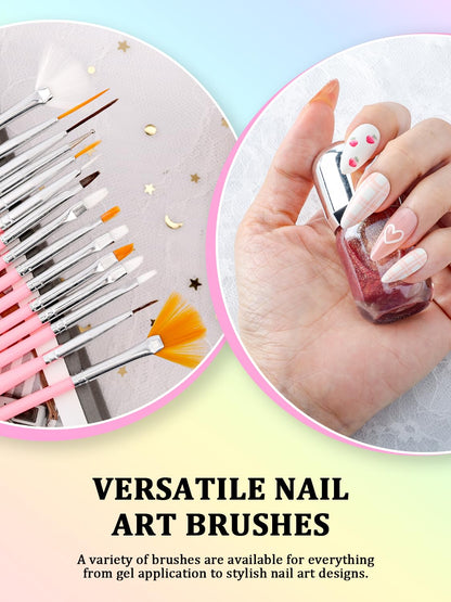 YOOVR Nail Art Tools Set, Nail Stand for Press on Holder for Painting Nails, Nail Art Brushes, Liner Brushes, Nail Dotting Tool, Must Haves Design Tools Supplies Kit for Nail Tech & Beginners (Pink)