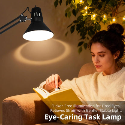 Desk Lamp With Clamp for Home Office, Eye-Caring Clip on Light with Adjustable Extra Tall Metal Swing Arm, High Intensity Clamp Lamp w/LED Bulb, Architect Task Table Lamps for Study, Workbench-B/5000k