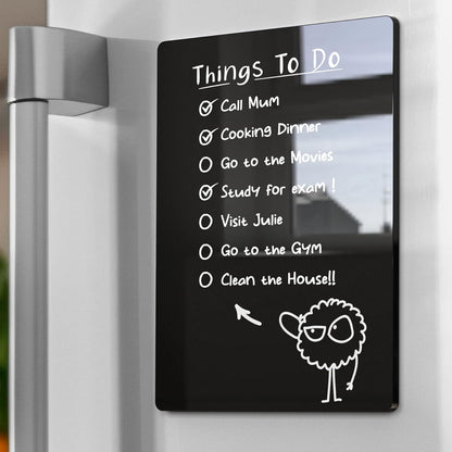 Acrylic Small Magnetic Dry Erase Board for Fridge, 8"x6" Desktop Whiteboard With Stand & Markers for Home Office School, Magnetic Note Meal Planner Grocery List Pad, Black