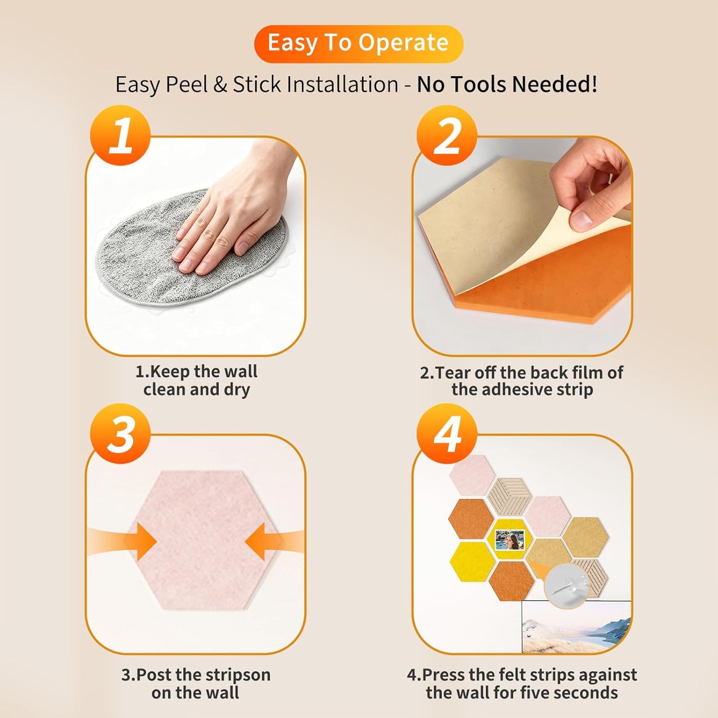 FOCHIER F 10PCS Hexagon Cork Boards for Walls Decor,12"*10.2" Felt Bulletin Board Tiles Sets for Home Office Class Kitchen with 50 Push Pins,Self Adhesive DIY Pin Board for Photos Memos
