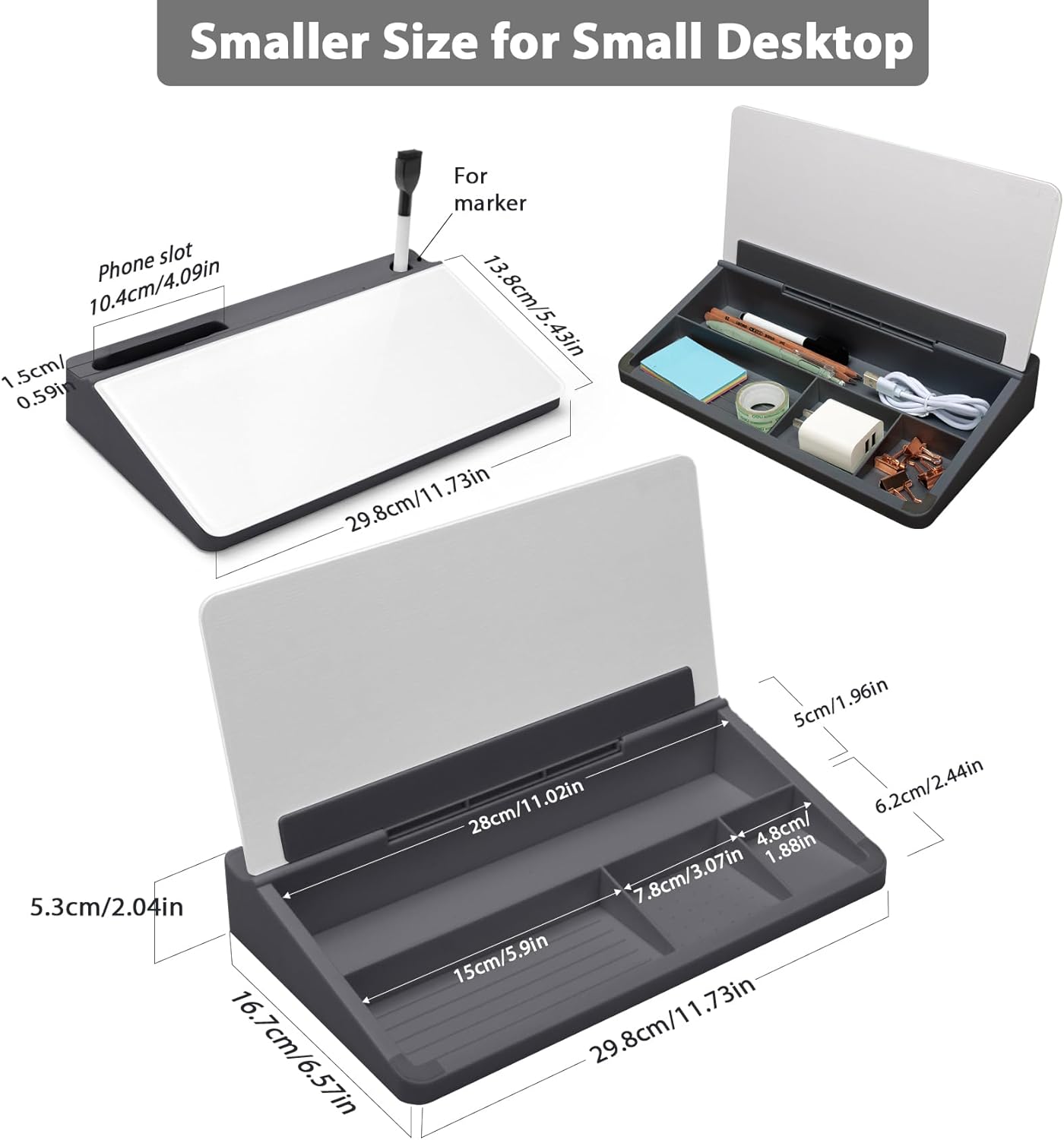 Varhomax Glass Desk Buddy Whiteboard with Storage, Small Dry Erase Desktop White Board Caddy to-do List Memo Notepad for Office, School and Home Office Supplies (Black)