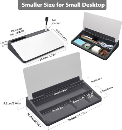 Varhomax Glass Desk Buddy Whiteboard with Storage, Small Dry Erase Desktop White Board Caddy to-do List Memo Notepad for Office, School and Home Office Supplies (Black)