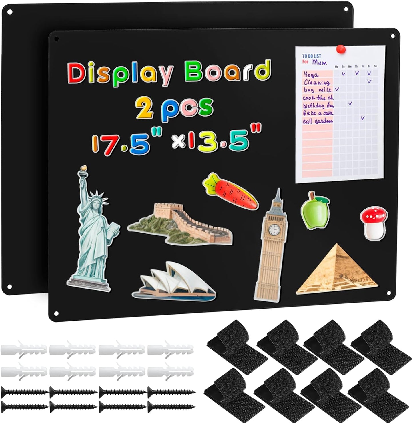 MAXECHO 2 Pack Black Magnetic Bulletin Board, 17.5"×13.5" Magnet Boards for Wall, Cabinet to Display Photos, Notes
