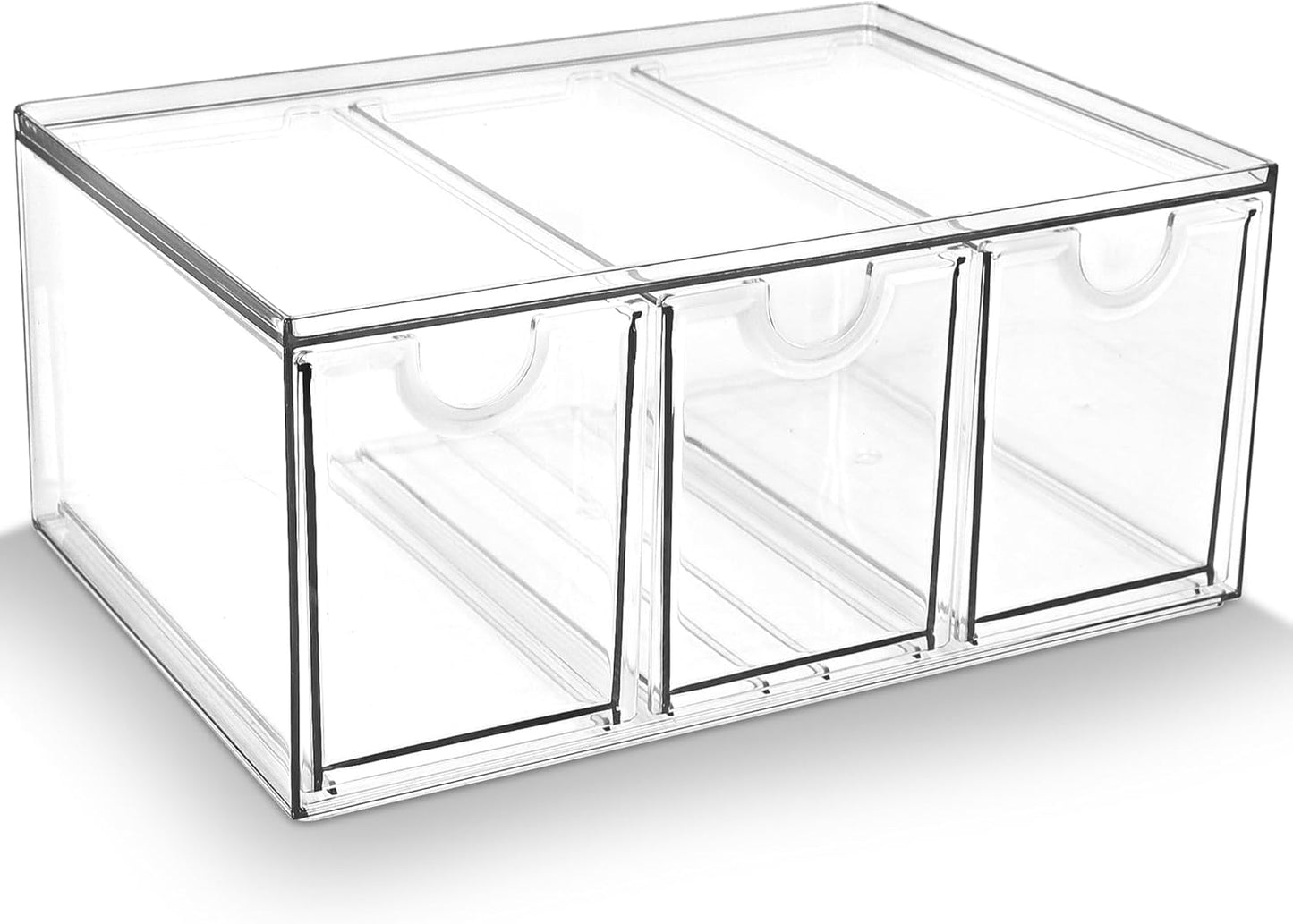 Prsildan Acrylic Drawer Makeup Organizer with 6 Drawers (Not for Baby Bottle), Set of 2 Office Desk Organizers Accessories, Clear Stackable Storage Drawers for Vanity, Craft (Largest Drawer 4" Tall)