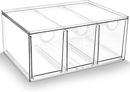 Prsildan Acrylic Drawer Makeup Organizer with 6 Drawers (Not for Baby Bottle), Set of 2 Office Desk Organizers Accessories, Clear Stackable Storage Drawers for Vanity, Craft (Largest Drawer 4" Tall)
