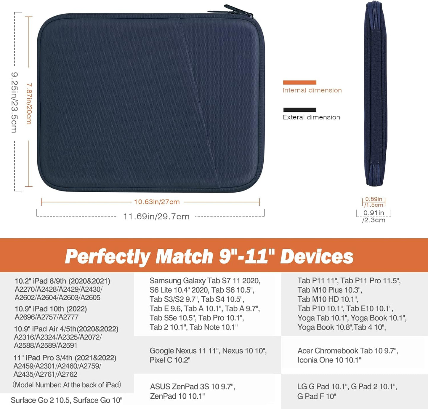 MoKo 9-11 Inch Tablet Sleeve Case, Fits New 11inch iPad Air M4/Pro M5, iPad A16 11", i-Pad 10/9/8/7th/Air 5/4th 10.9"/10.2", Tab S9/S8 11", Protective Bag Carrying Case with Pocket, Dark Gray