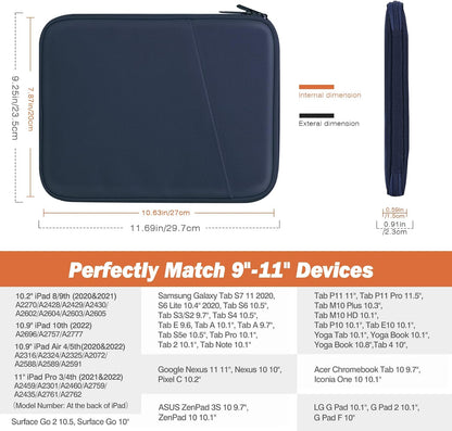 MoKo 9-11 Inch Tablet Sleeve Case, Fits New 11inch iPad Air M4/Pro M5, iPad A16 11", i-Pad 10/9/8/7th/Air 5/4th 10.9"/10.2", Tab S9/S8 11", Protective Bag Carrying Case with Pocket, Dark Gray