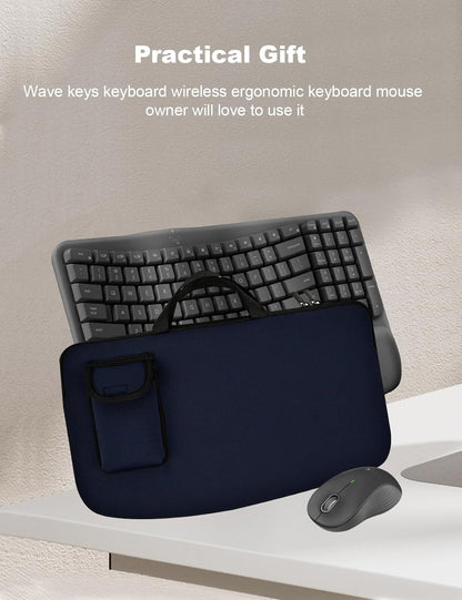 Portable Keyboard Travel Bag Shockproof Waterproof Dustproof Protective Neoprene Sleeve Compatible with Logitech Wave Keys Wavy Keyboard MK670 /Wireless Ergonomic Keyboards Mouse Combo (Black)