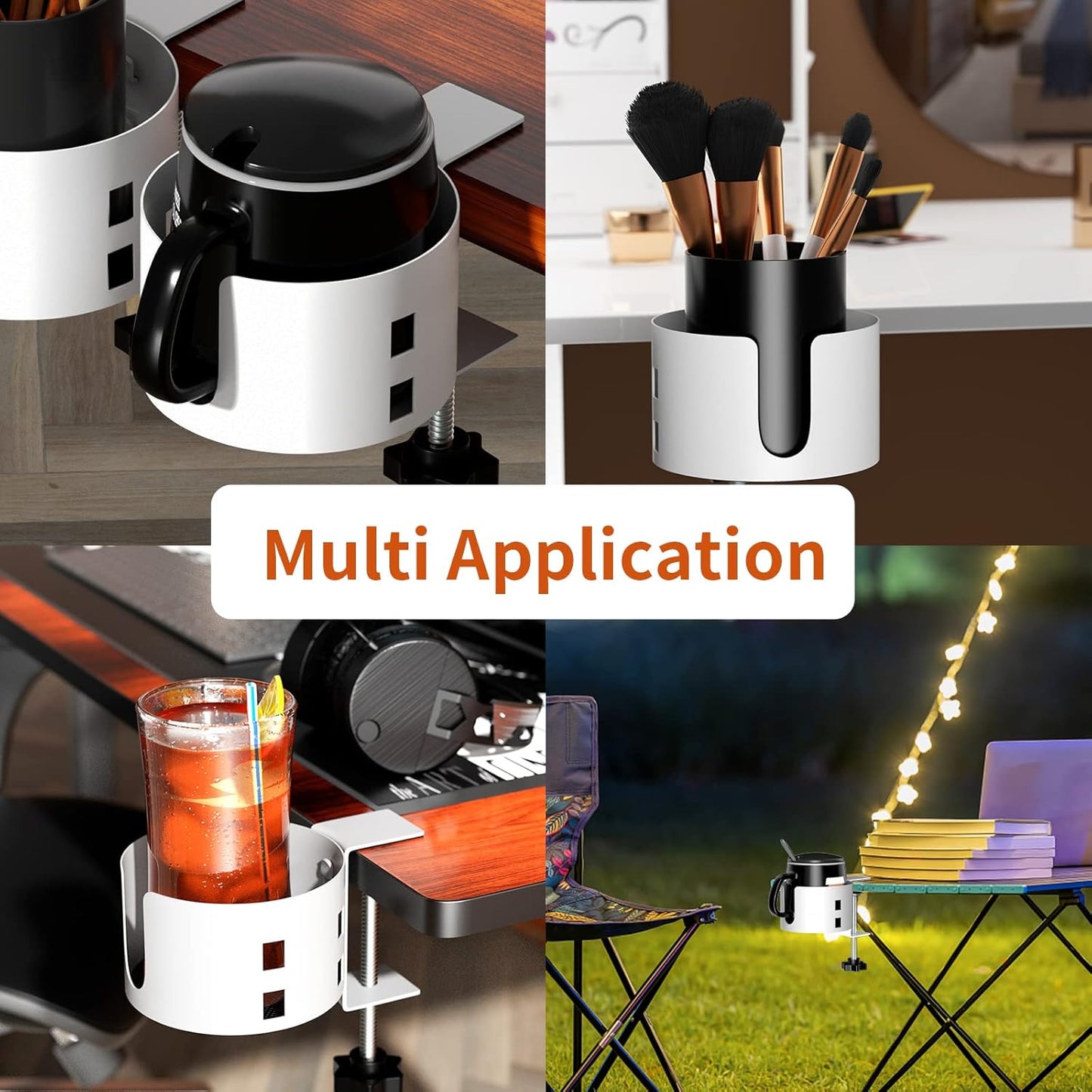 Deeper Desk Cup Holder, OOKUU Anti-Spill Cup Holder for Desk or Table, Sturdy and Durable, Easy to Install, Enough to Hold Coffee Cups, Water Bottles, Gaming PC Office Accessories, Black