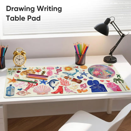 Pink Desk Mat, Leather Desk Pad Blotter Protector, XXL Large Mouse Pad,Computer Laptop Mouse Pads for Desktop,Waterproof Writing Anti-Slip Mousepad for Office and Home I Colorful Stickers