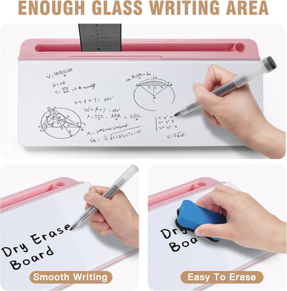 SELEAD Desktop Glass Whiteboard with Wireless Charger Station, Dry Erase Board Computer Pad Keyboard Stand with Organizer for Home, School, Office Desk Accessories, Black