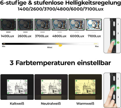Zocelight Rechargeable A3 Light Board with Built-in Stand & Bag,Super Bright Magnetic Light Box for Tracing,Wireless Light Pad for Diamond Painting,Side Buttons,LED Light Table for Drawing,Sketching