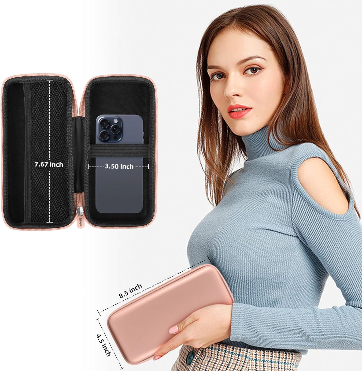 iMangoo Travel Essential Electronics Organizer Pouch Charger Case, Shockproof Dual Zipper Power Bank Cables Tech Accessories Purse, Men & Women Travel Must Have Storage Bag, 6.5x3.2x1 inch Rose Gold