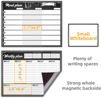 JJPRO Magnetic Dry Erase Meal Planning Whiteboard for Refrigerator-Magnetic Weekly Planner for Fridge-One Bonus Notepad whiteboard-Refrigerator Organizer with Weekly Planning Boards