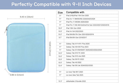 Dadanism 9-11" Tablet Sleeve Bag Carrying Case for iPad (A16) 11th Gen 11", iPad 10th Gen 10.9" Air 5/4, iPad Air M4/Pro 11", iPad 9/8/7th, Galaxy Tab A11+ Plus 11", Remarkable 2 10.3", Black