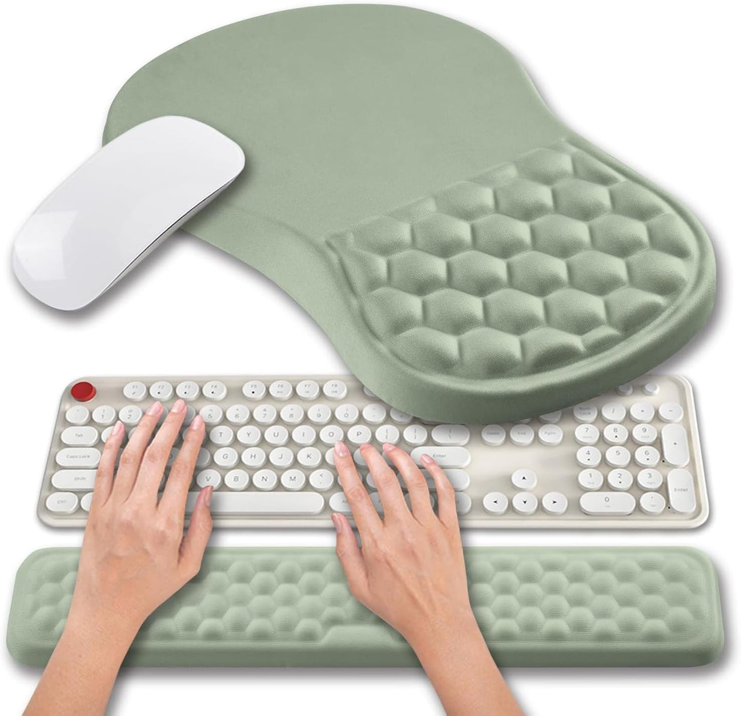 Hokafenle 2 in 1 Ergonomic Mouse Pad Wrist Support & Wrist Rest for Computer Keyboard Set, with Relieve Carpal Tunnel Pain Massage Bulge and Full Memory Gel Design (2In1 Set, Black)