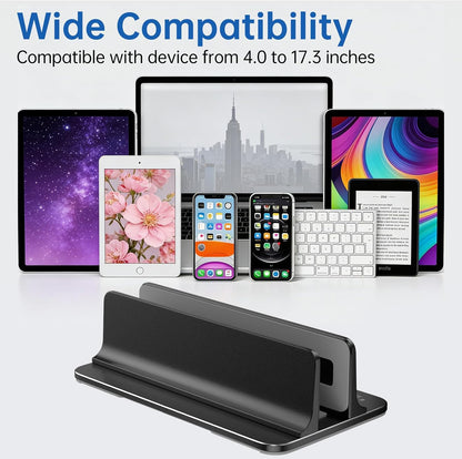 Vertical Laptop Stand for Desk Aluminum Book Holder with Adjustable Double Slot Desktop Accessories for MacBook Pro/Air Gaming Laptops, Black