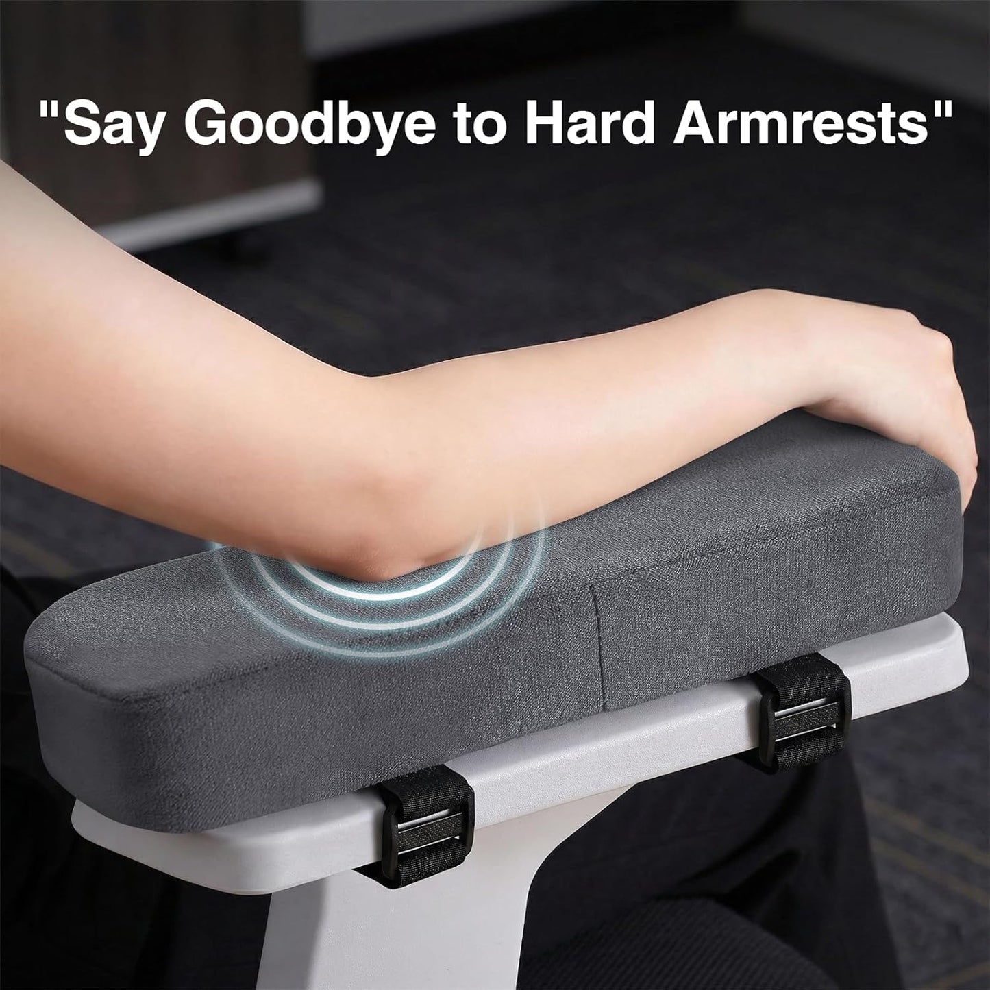 Smiry Ergonomic Office Chair Armrest Pads, Memory Foam Arm Rest Covers, Non-Slip Armrest Cushion with Adjustable Buckles and Straps, Elbow Relief for Desk, Gaming & Wheelchair (Black, Set of 2)