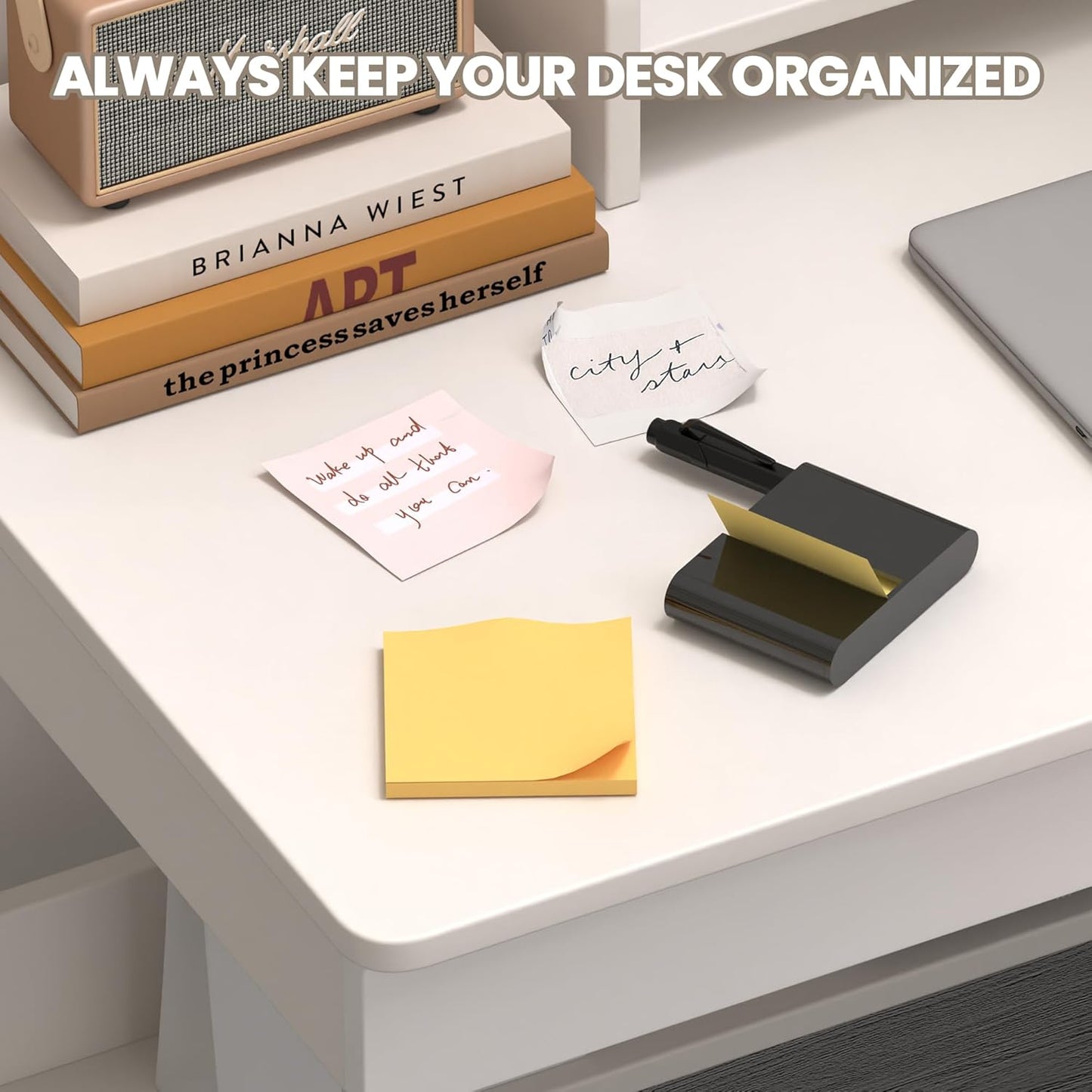 Sticky Note Dispenser, Magnetic Sticky Note Holder for Post It Notes, 3 x 3 Inch Sticky Note Pen Organizer for Office Home Classroom, Black