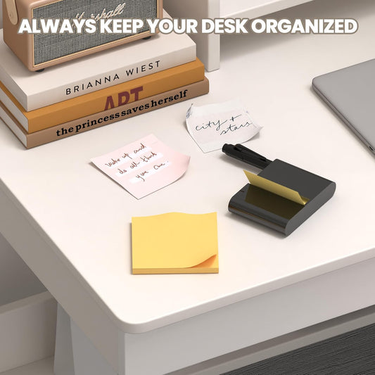 Sticky Note Dispenser, Magnetic Sticky Note Holder for Post It Notes, 3 x 3 Inch Sticky Note Pen Organizer for Office Home Classroom, Black