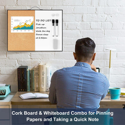 TSJ OFFICE Small Whiteboard Cork-Board - 16" X 12" Portable Aluminum Black Framed Magnetic Dry Erase Board, Small Bulletin Cork Board with Holder for Office, Home and School