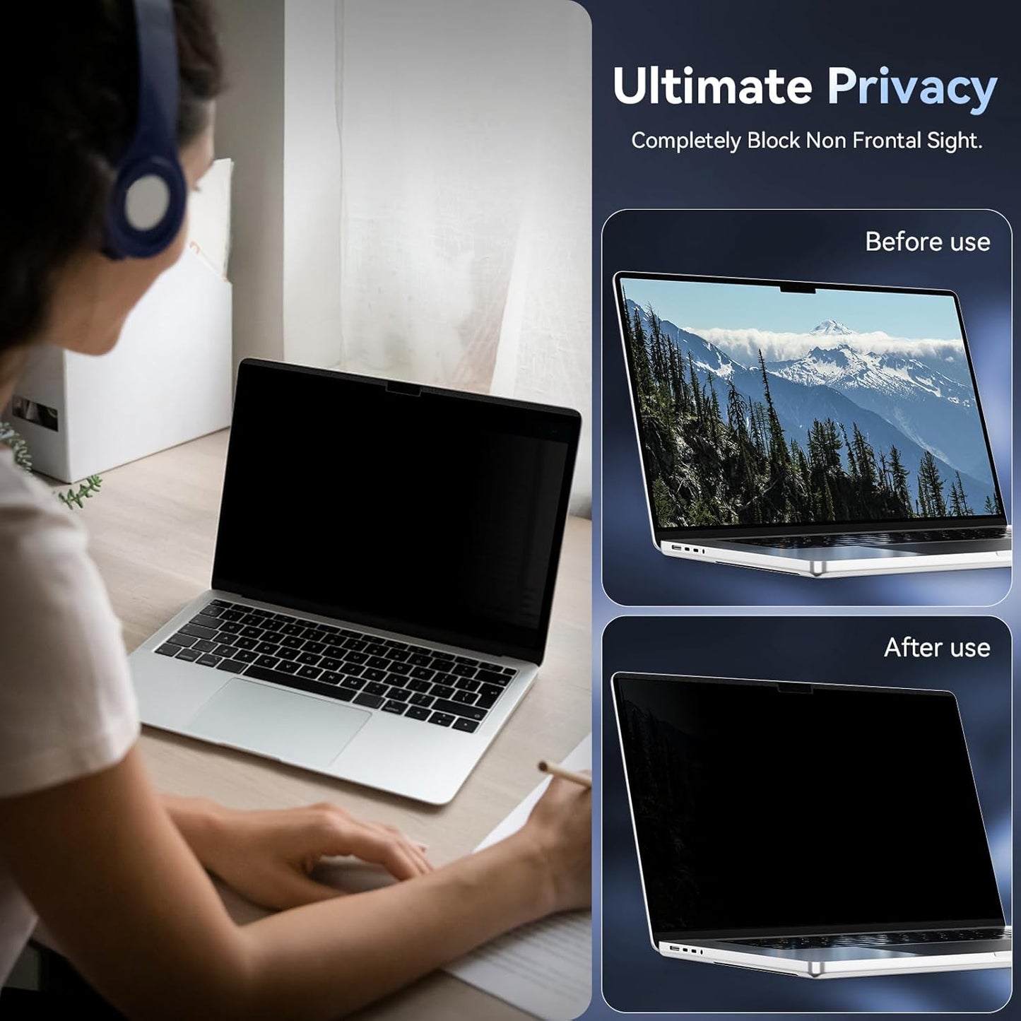 Laptop Privacy Screen 14 Inch Compatible with HP/Dell/Acer/Samsung/Asus/Lenovo/Toshiba,16:10 Aspect Removable Anti Glare Blue Light Filter Protector, 14 in Laptop Privacy Screen Shield