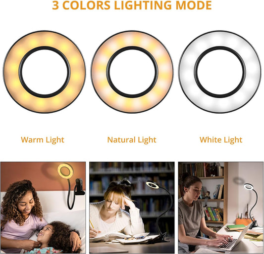 Woputne Desk Lamp Clip Light, 10 Dimmable Brightness 3 Light Modes Reading Light, Clamp Bedside Lamp for Painting, Craft, Study (Black)