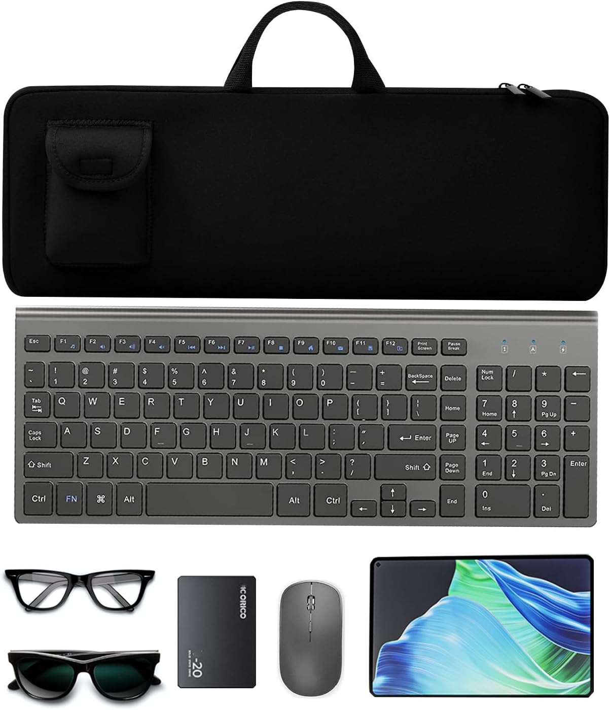 Keyboard Sleeve Travel Case for Logitech MK250 Wireless Keyboard Mouse Combo,Rugged Neoprene Construction Zipper Mouse Storage and Cable Storage Pouch(Black)