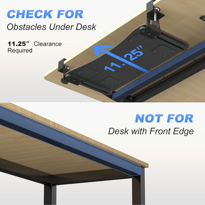 suptek Keyboard Tray Under Desk Pull Out with C Clamp Mount, Computer Keyboard & Mouse Tray, 25.6 (30 Including Clamps) x 11.8 inch Slide-Out Platform Computer Drawer for Typing, Black, DSF1