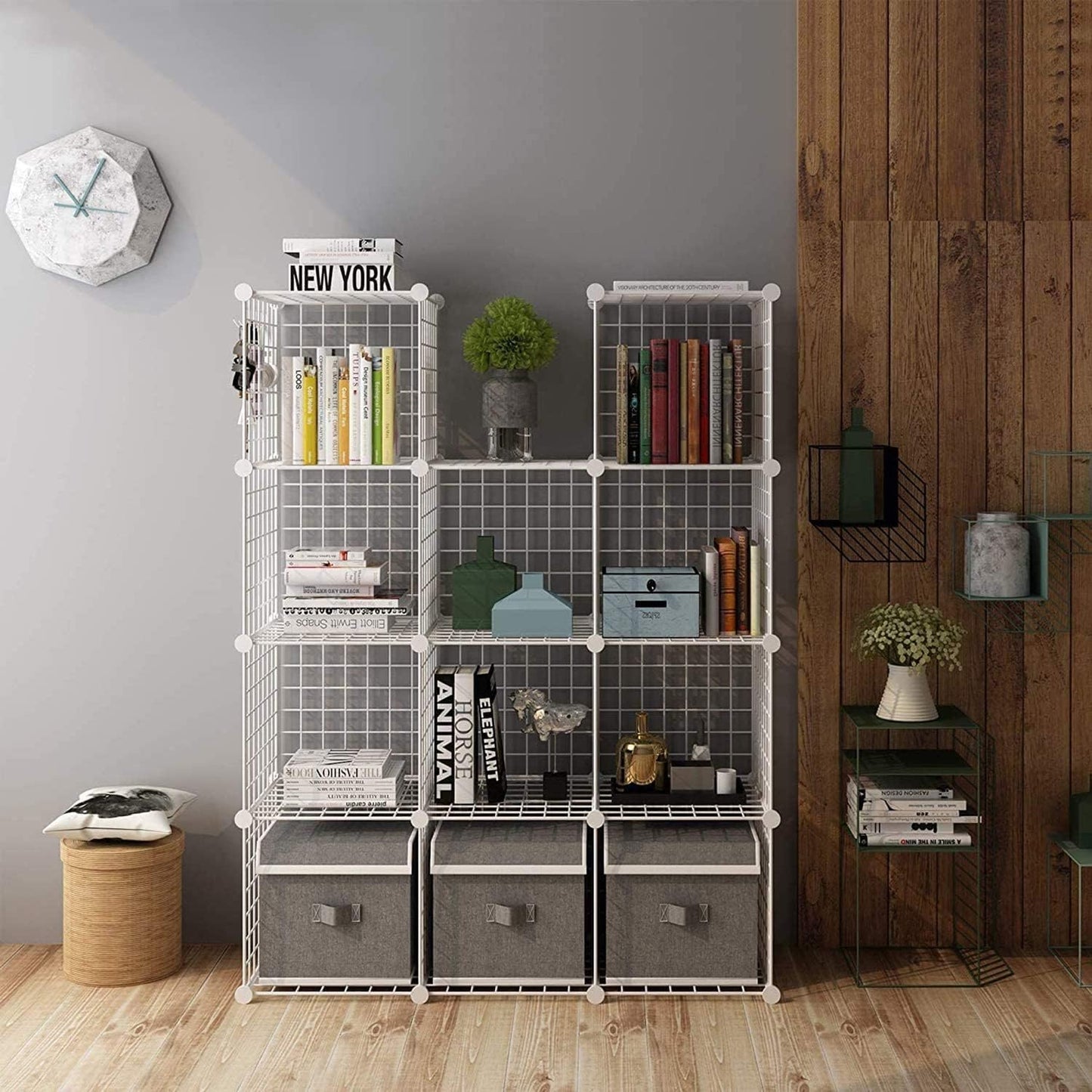 C&AHOME Wire Cube Storage, 12-Cube Storage Organizer Metal, C Grids Storage Bins Shelving, Modular Bookshelf Shelf, Closet Cabinet Ideal for Bedroom, Office 36.6”L x 12.4”W 48.4”H Black