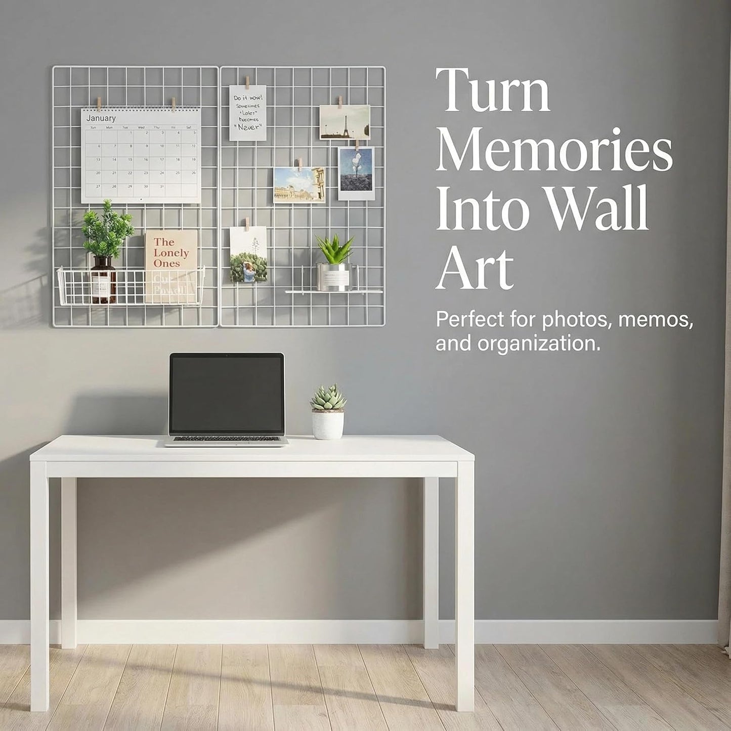Kaforise Wire Wall Grid Panel, Multifunction Painted Photo Hanging Display and Wall Storage Organizer, Pack of 2, Size 25.6x17.7inch, Black