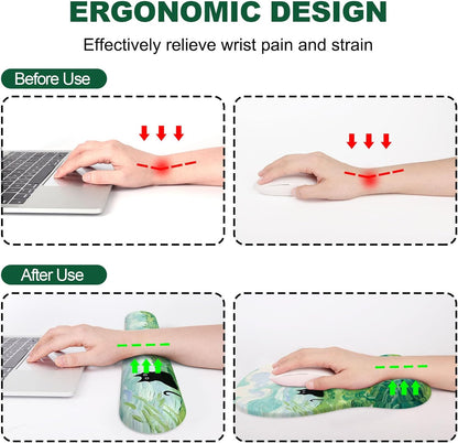 Ergonomic Mouse Pad with Wrist Rest and Keyboard Wrist Rest, Gel Mousepad and Wrist Rest for Computer Keyboard, Pain Relief, Non-Slip PU Base, Mouse Pad with Wrist Support for Gaming, Office, Brown
