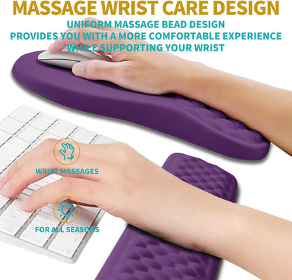 Hokafenle 2 in 1 Ergonomic Mouse Pad Wrist Support & Wrist Rest for Computer Keyboard Set, with Relieve Carpal Tunnel Pain Massage Bulge and Full Memory Gel Design (2In1 Set, Black)